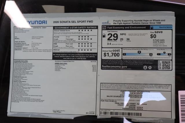 2026 Hyundai SONATA SEL Sport FWD