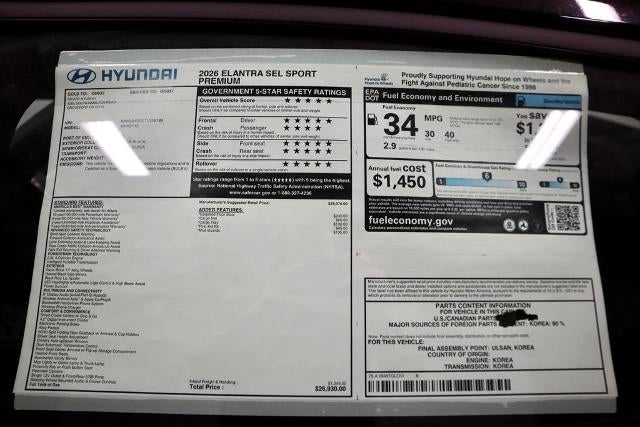 2026 Hyundai ELANTRA SEL Sport Premium Sedan