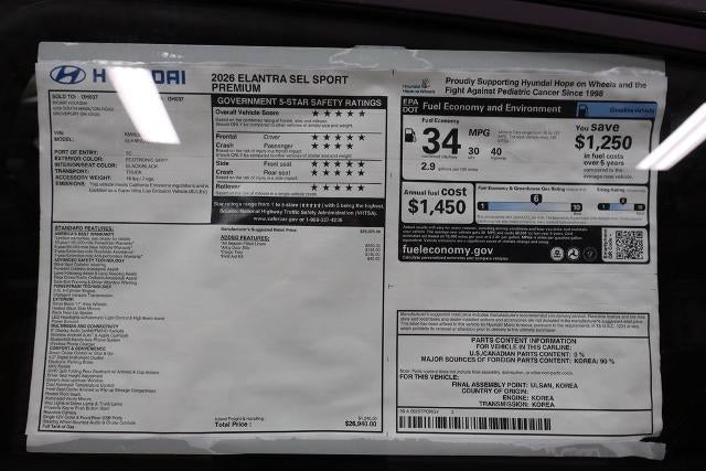 2026 Hyundai ELANTRA SEL Sport Premium Sedan