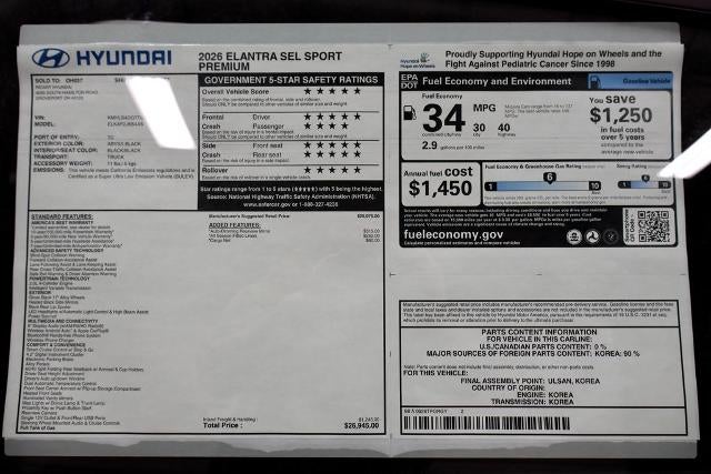 2026 Hyundai ELANTRA SEL Sport Premium Sedan