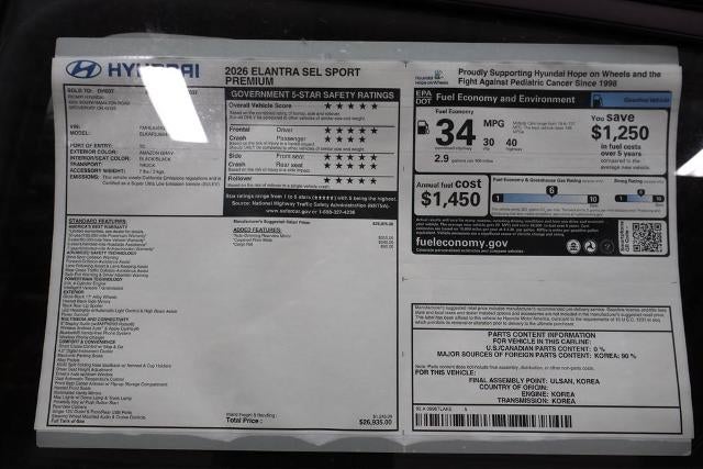 2026 Hyundai ELANTRA SEL Sport Premium Sedan